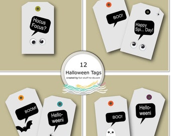 Halloween Boo Ghost Favor Hang Tags - Minimalist Black and Grey Printable Cute and Funny Tag Templates For Gifts, Treats and Treat bags
