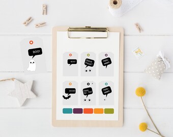 Halloween Tag Boo Ghost Favor Hang Tags Minimalist Black and Grey Printable Cute and Funny Gift Tag Templates For Gifts Treats and Treat bag