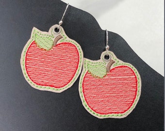 フープイヤリングの刺繍パターン - ITH アップルイヤリングの刺繍デザイン