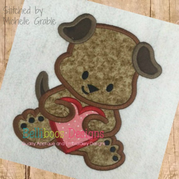 Puppy Applique Design Dog Applique Design Heart Applique Etsy