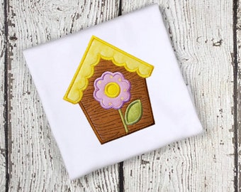 Flower Birdhouse Applique Design - Birdhouse Borduurwerk Design - Bidhouse Applique Design