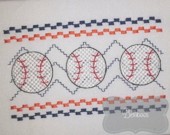 Baseball Faux Smocking - Baseball Embroidery Design - Sports Faux Smocking - Sports Embroidery Design - Softball Faux Smocking