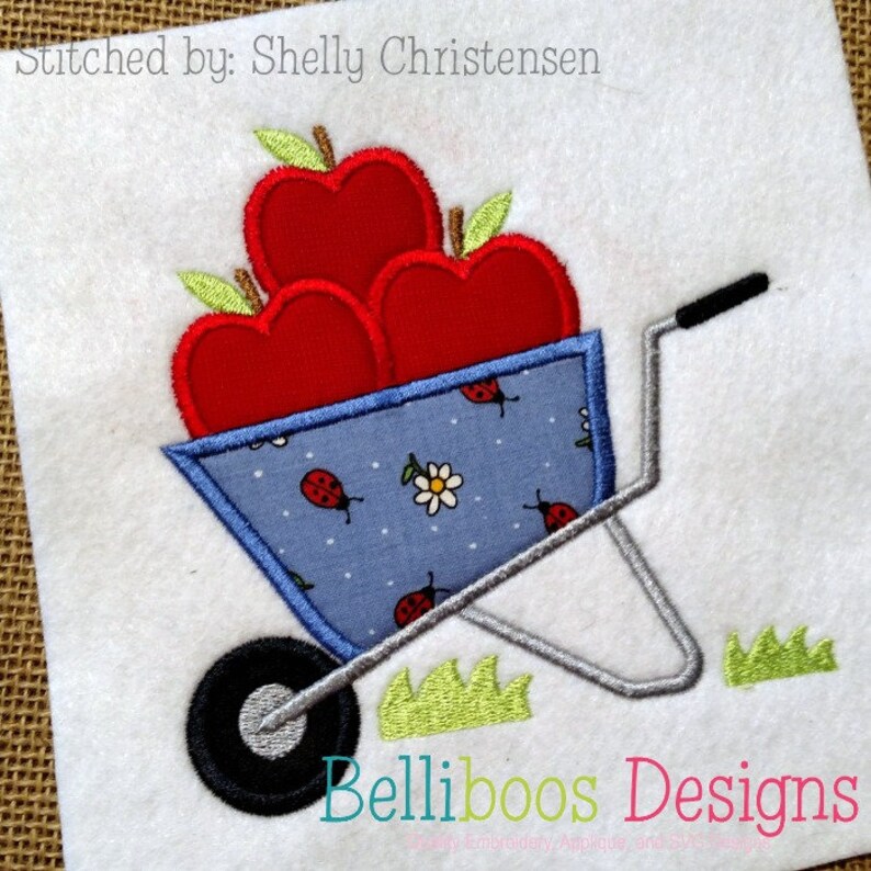 Apples in Wheelbarrow Applique Design Fall Applique Design Farm Applique Design image 2