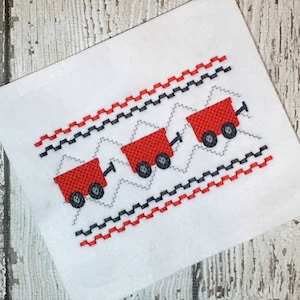 Wagon Embroidery Design - Wagon Faux Smock - Faux Smock Embroidery Design - Transportation Embroidery