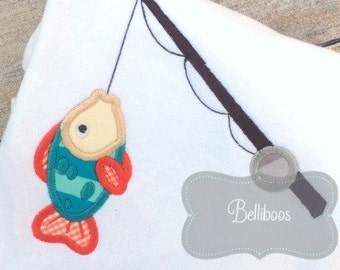 One Fishing Pole Fish Applique Embroidery Design 5x7 6x10 8x8 8x12 - Etsy