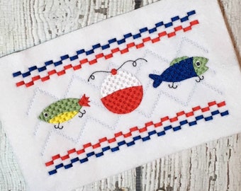 Fishing Faux Smock - Fishing Embroidery Design