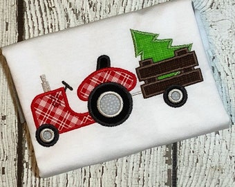 Christmas Tractor Applique Design - Christmas Tree Applique Design