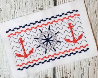 Nautical Faux Smocking - Nautical Embroidery Design - Anchor Embroidery Design