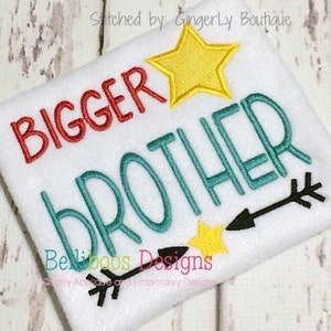 Bordado Bigger Brother dizendo - Design de apliques Bigger Brother - Apliques de irmãos - Bordado de irmãos - Apliques Big Brother