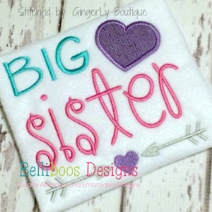 Big Sister Embroidery Design - Big Sister Applique Design - Sibling Applique Design