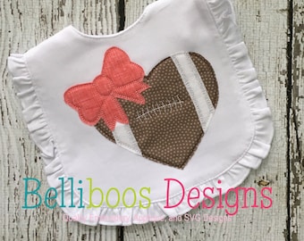 Girl Football Applique - Raggy Football Applique - Football Heart