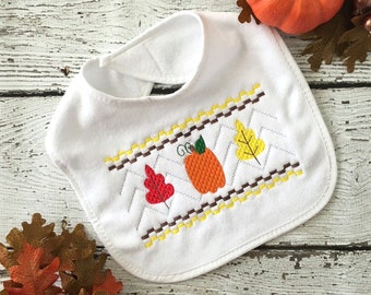 Fall Embroidery Design - Fall Faux Smock Embroidery - Pumpkin Embroidery