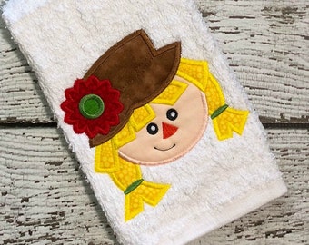 かかしのアップリケ デザイン - かかしの刺繍デザイン - 農場のアップリケ デザイン - かかしの少女
