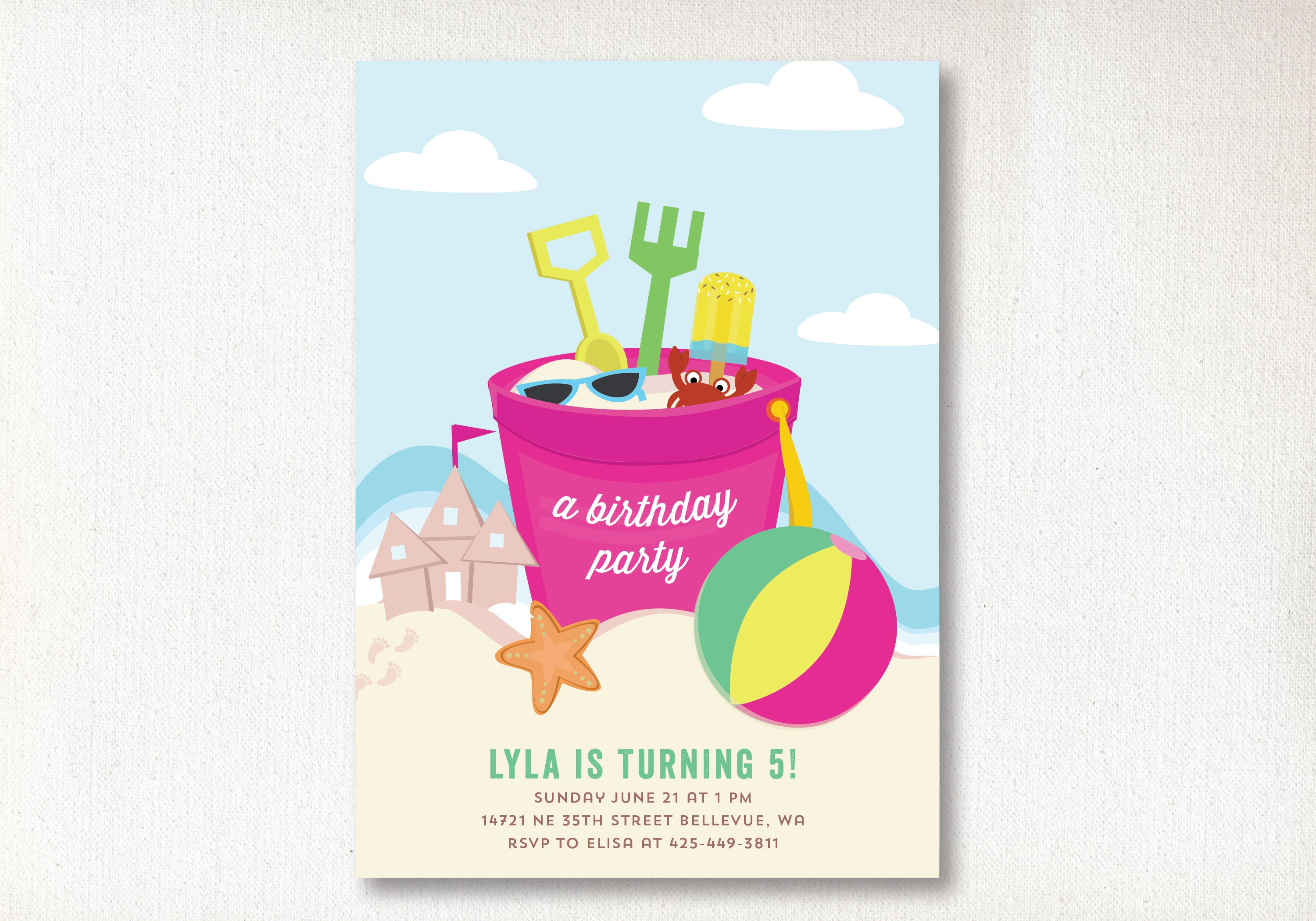 Kids Beach Birthday Invitation Printable Pdf Girl Beach Etsy UK