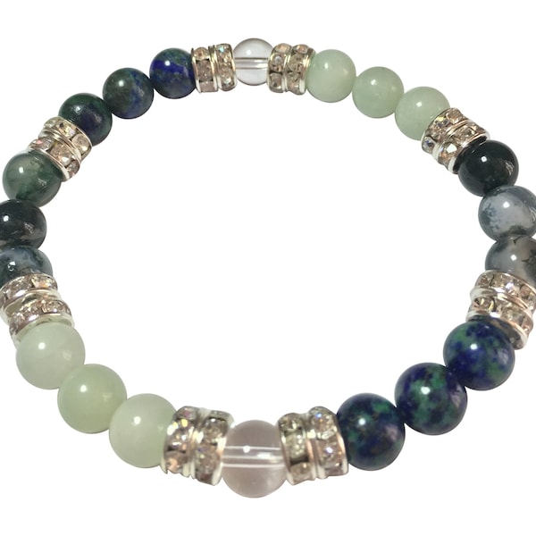 Diabetic Best Friend Natural Chrysocolla, Amazonite, & Moss Agate Beaded Stretch Bracelet