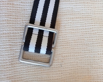 Ralph Lauren Gürtel, schwarz-weiß gestreift, Lederbesatz, Größe L