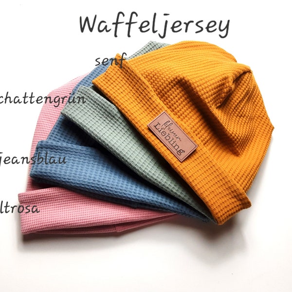 Beaniemütze Waffeljersey Hipster Beanie mit Patch Jerseymütze Kindermütze Babymütze Geschenk Baby Geburt Newborn Beaniemütze Junge Mädchen