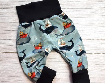 Baby bloomers whale maritime boat whales sea growing pants baby pants romping pants, gift baby birth newborn, bloomers girl baby set