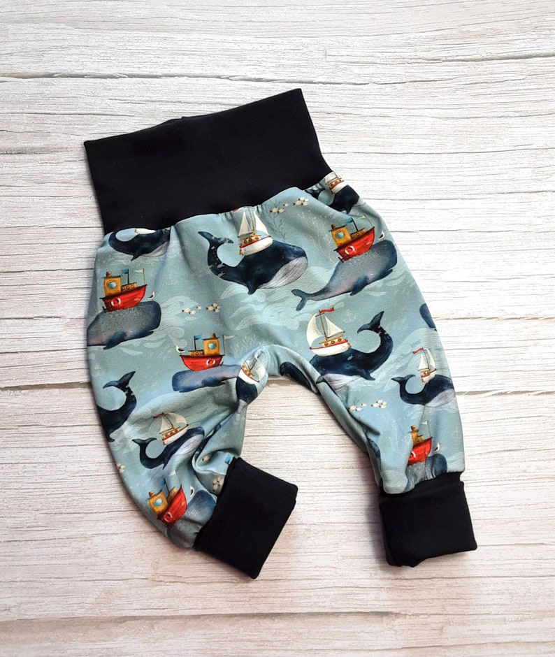 Pantalon à pompe bébé baleine bateau maritime baleines pantalon en cire de mer pantalon bébé pantalon tobe, cadeau bébé naissance nouveau-né nouveau-né, pantalon à pompe fille ensemble bébé image 1