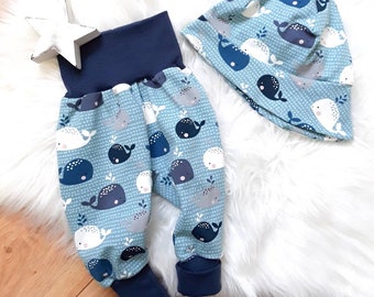 Ensemble bébé Baleine Maritime Baby Outfit Pump Pants + Chapeau de soleil Cadeau bébé Naissance Nouveau-né Combinaison Whale Baby First Outfit Baby Pump Pants