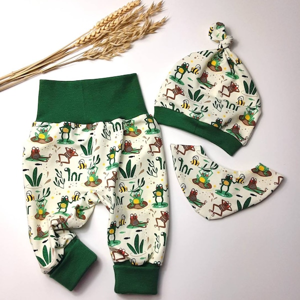 Coffret cadeau bébé grenouilles grenouille étang pompe pantalon grandir pantalon garçon fille cadeau bébé enfants nouveau-né pompe pantalon grenouille noeud chapeau foulard