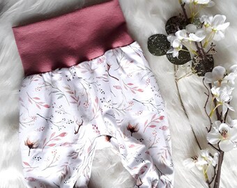 Baby bloomers with floral branches, flowers, blossoms, summer, spring, grow-with-me pants, baby pants, gift for baby girls, bloomers for boys, bloomers for girls