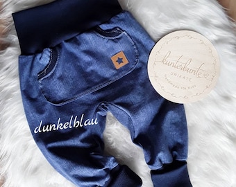 Pantaloni harem per neonati, stile denim, pantaloni che crescono con me, pantaloni per neonati, pantaloni harem per bambini, pantaloni harem per bambine, pantaloni harem effetto denim, 6 diversi colori denim, jeans per neonati
