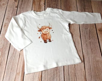 Baby Langarm Shirt Highland Kuh Highland Cow Yak Pullover mit Plot Baby Shirt Kinder Junge Mädchen Kinder Pulli Longsleeve Baby Outfit