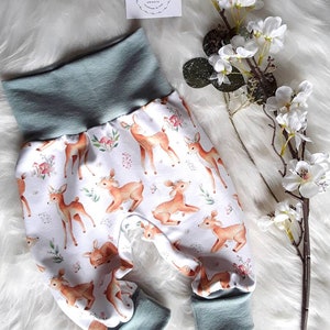 Baby bloomers deer fawn forest animals baby grow-along pants romping pants baby pants gift baby, gift birth, bloomers girl bloomers boy