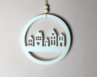 Türkranz Häuserloop Fensterkranz Dekoring Lichthaus Grachtenhäuser Raysin Keraflott Skandi Design Hygge Dekohaus Geschenk