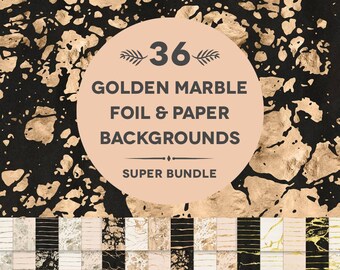 36 Golden Marble Foil & Paper Textured Digital Backgrounds