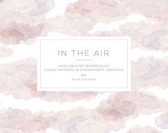 In the Air: Hand Painted Watercolor Cloud Patterns and Atmospheric Graphics