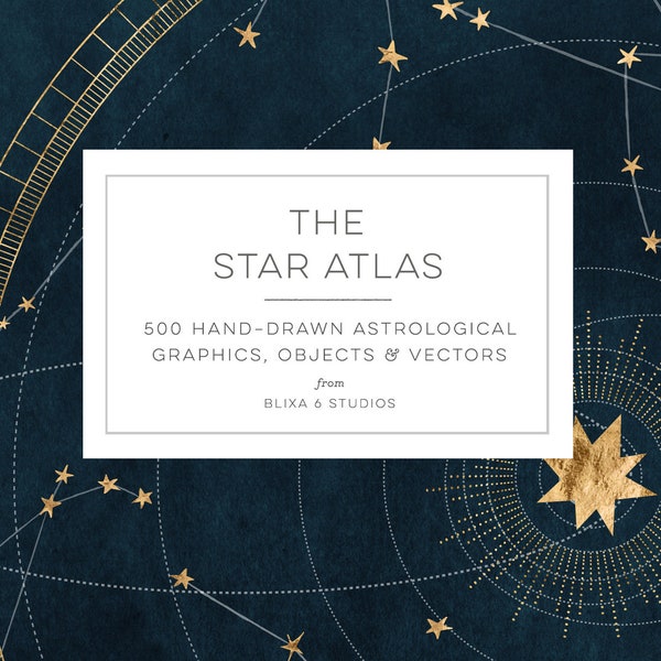 Star Atlas Astrology Graphics Set | Hand-Drawn Horoscope Icons, Zodiac Wheels, Constellations & Star Maps | SVG, Vector, PNG and JPG Clipart