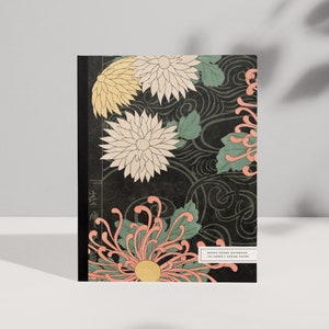 Composition Notebook w/ Japanese Floral Woodblock Print | Softcover 8.5x11 Journal Cornell Note System or Grid on Cream Paper | Gift for Mom