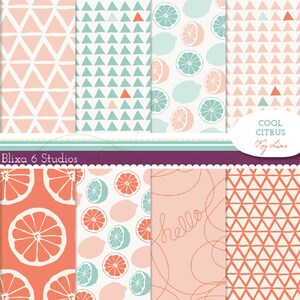 Summery Lemonade Digital Patterns - Hand Drawn Summery Lemon and Lime Graphics in Mint and Coral