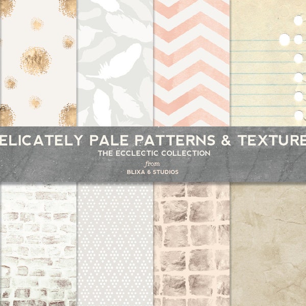 Delicately Pale Digital Patterns and Textures for Scrapbooks and Graphic Design