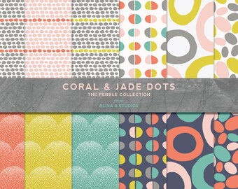 Coral & Jade Digital Scrapbook Dot Patterns for Paper Crafts and Graphic Backgrounds