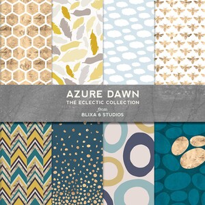 Azure Dawn Petrol and Gold Natural & Geometric Patterns