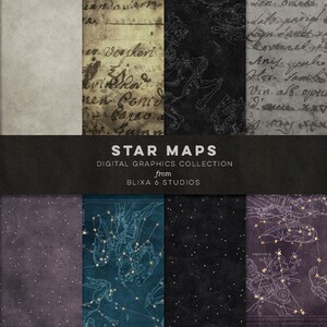 La colección de mapas estelares de constelaciones astronómicas antiguas y texturas de fondo estrelladas