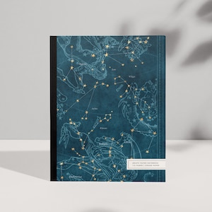 Cuaderno azul con constelaciones del zodíaco / Diario de tapa blanda de 8,5 x 11 con papel cuadriculado de 5 mm en páginas color crema / Regalo para amantes de la astrología