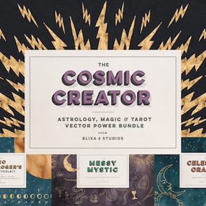 Cosmic Creator Astrology, Magic & Tarot Clipart SVG Vector Bundle | Zodiac Constellations, Magic Drawings, Printable Celestial Oracle Cards