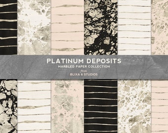 Platinum Deposits Marbled Gold Foil Digital Paper Backgrounds in Pink, Black and Cream