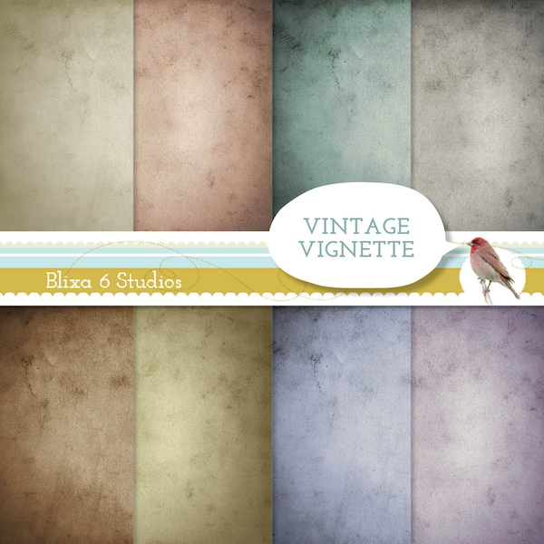 Vintage Vignette Digital Paper - 8 Distressed Textured Printable Papers with an Antiqued Vignette Effect for Scrapbooks, Note Cards & Crafts