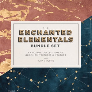 Enchanted Elementals: Digital Astrology Symbols, Marble Backgrounds, Watercolor Flower & Cloud Clipart Graphics | Vector, PNG, JPG, Patterns