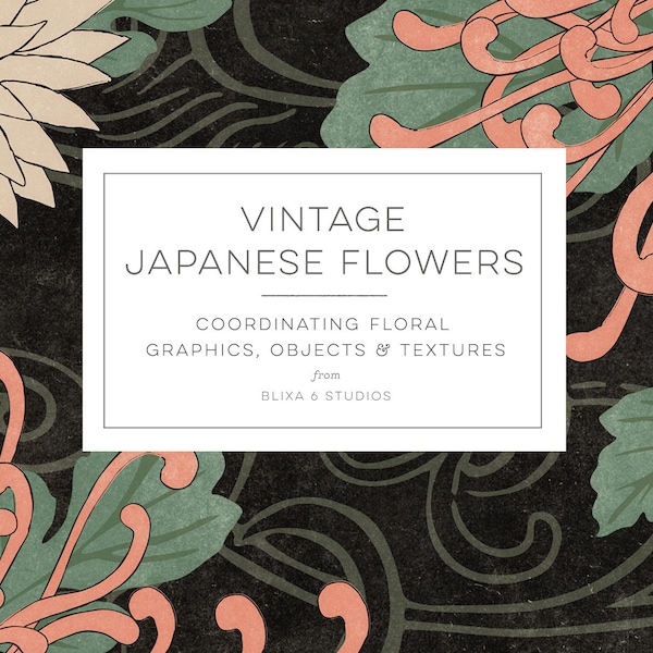 Fiori giapponesi vintage / Stampabili botanici digitali e collezione di clipart / Sfondi asiatici, motivi ripetuti, PNG per la progettazione grafica