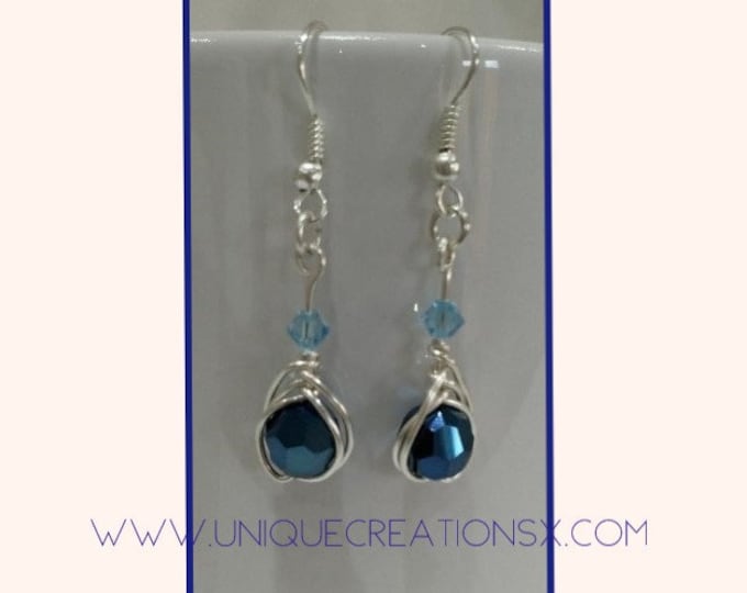 Swarovski crystal faceted earrings in shades of blue