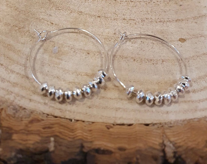 Silver metallic haematite rondelle hoops