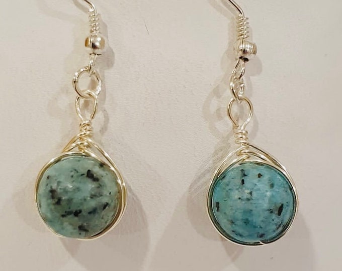 Amazonite sesame Jasper silver earrings