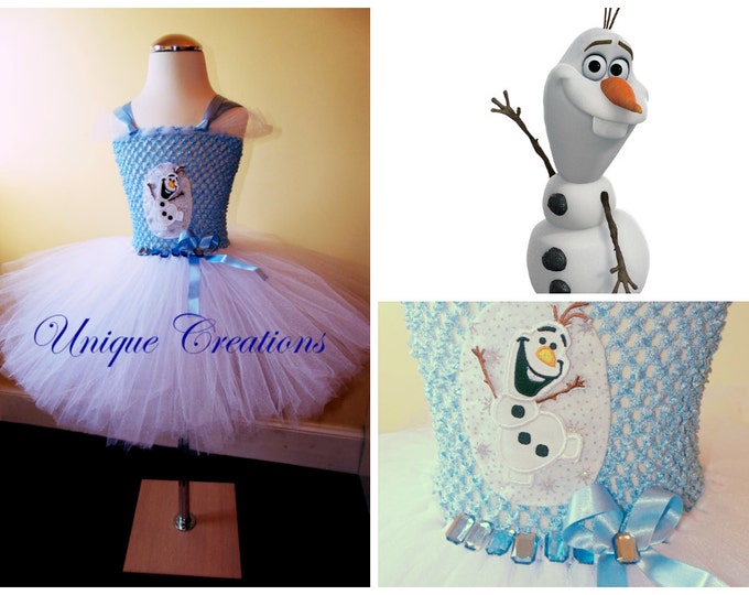 Olaf tutu dress with 6 layers of tulle, embroidered patch and ribbon