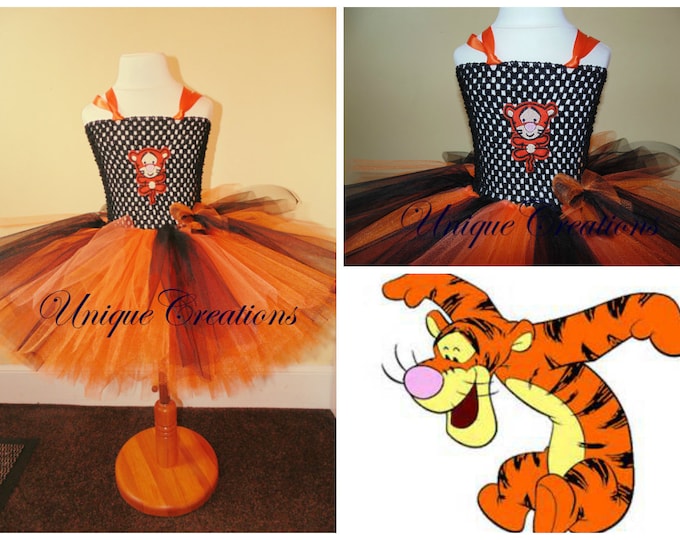 Tigger inspired tutu dress with 6 layers of tulle and embroidery patch